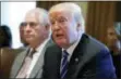  ?? EVAN VUCCI — THE ASSOCIATED PRESS ?? Secretary of State Rex Tillerson listens as President Donald Trump announces that the United States will designate North Korea a state sponsor of terrorism during a cabinet meeting Monday at the White House in Washington.