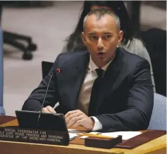  ?? (Mike Segar/Reuters) ?? NICKOLAY MLADENOV. He said Israel approved 3,700 settler homes in West Bank settlement­s and 100 in east Jerusalem.