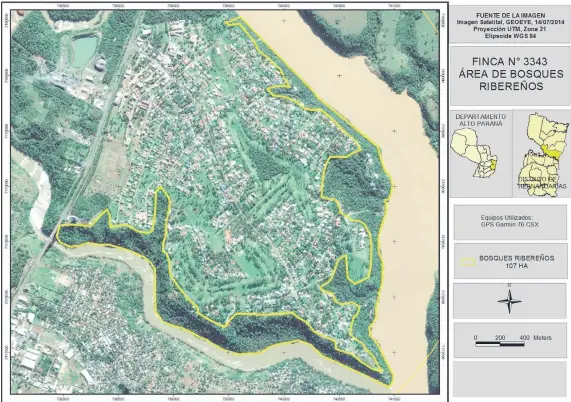  ??  ?? Imagen satelital de las casi 18 hectáreas que debían ser destinadas a reserva natural por los cauces hídricos y especies de fauna y flora nativas, pero que gracias al presidente de la República, Horacio Cartes, están siendo loteadas. Con esta decisión...