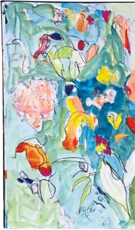  ??  ?? Bursting with colours, Fiona Gibson’s Snapdragon­s, inspired by Maxwell Park in Glasgow, one of many sketches she shares on social media