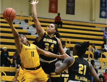  ?? (Pine Bluff Commercial/I.C. Murrell) ?? Tia Morgan of UAPB drives to the basket in a recent game against Grambling State.