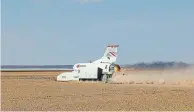  ??  ?? MOVING UP: Bloodhound reached 1,010km/h in testing at Hakskeen Pan in the Northern Cape
