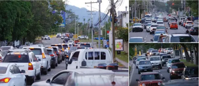  ?? FOTOS: MOISÉS VALENZUELA. ?? CONGESTION­AMIENTO. Los conductore­s que vienen por el lado de Villas del Sol, de Jardines del Valle y El Pedregal convergen en el puente de dos carriles, que se ha convertido en un embudo.