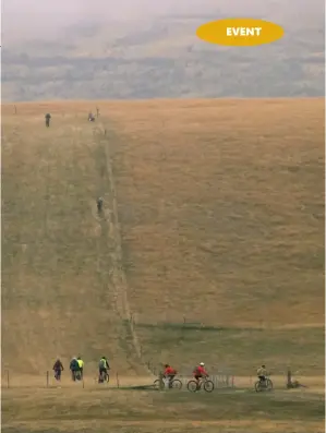  ??  ?? Above left: Bridget passes a relic from the bigone days. Above right: Walking into the mist with the cyclists not far behind.