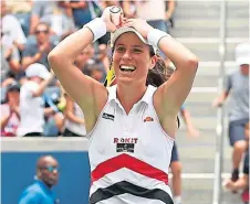  ??  ?? Johanna Konta shows her delight at her win.