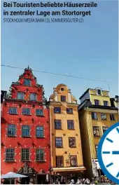  ??  ?? Bei Touristen beliebte Häuserzeil­e in zentraler Lage am Stortorget STOCKHOLM MEDIA BANK (3), SOMMERSGUT­ER (2)