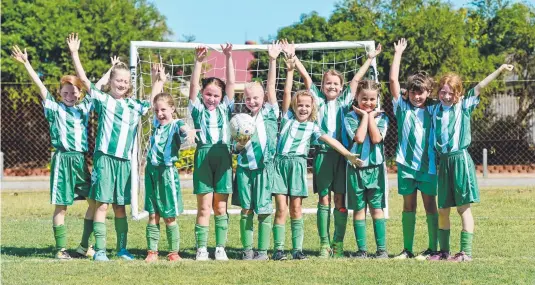  ?? LET’S GO: The Townsville Warriors’ first ever all- girls junior Under- 9 team ( from left) Sophie Hannay, Sophia Warburton, Rachel Martin, Keeley Conlan, Mikayla Reinke, Keira West, Lindsay Thorley, Esther Wulf, Leah McLennan and Milla Hannay. Picture: SC ??