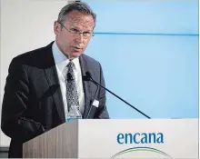  ?? JEFF MCINTOSH THE CANADIAN PRESS ?? Encana Corporatio­n president and CEO Doug Suttles said most of this year’s growth will come from the Permian and Montney assets.