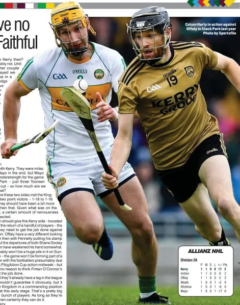  ??  ?? Colum Harty in action against Offaly in Stack Park last year Photo by Sportsfile