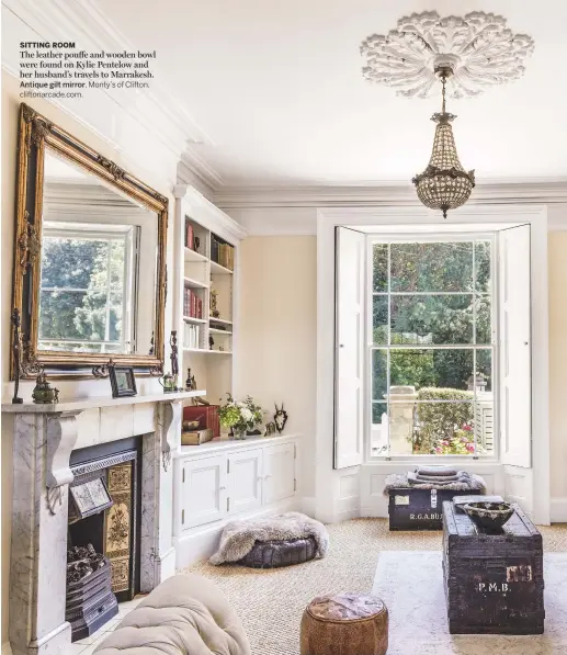  ??  ?? SITTING ROOM
The leather pou≠e and wooden bowl were found on Kylie Pentelow and her husband’s travels to Marrakesh.
Monty’s of Clifton, cliftonarc­ade.com.