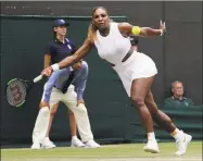  ?? Ben Curtis / Associated Press ?? SerenaWill­iams returns to Julia Goerges during their Wimbledon match Saturday.