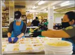  ?? RANDY VAZQUEZ — STAFF PHOTOGRAPH­ER ?? P.J. Denyer, left, packs meals with Roxana Benitez at Hunger at Home in San Jose on Thursday. Denyer was laid off from her job as event manager.