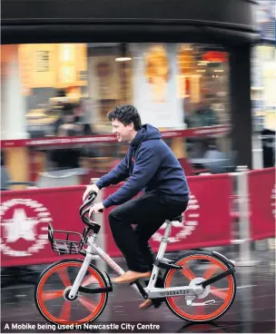  ??  ?? A Mobike being used in Newcastle City Centre