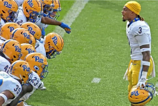  ?? Matt Freed/Post-Gazette ?? Senior safety Damar Hamlin fires up the Panthers before kickoff in the season opener against Austin Peay this season at Heinz Field.