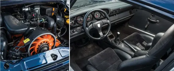  ??  ?? Below: The 300R packs a 300bhp punch. Interior is more 964 RS than retro