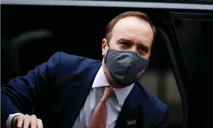  ?? Photograph: John Sibley/Reuters ?? The UK health secretary, Matt Hancock, arrives at Downing Street on Monday.