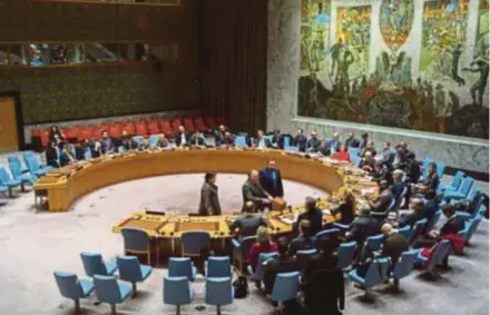  ?? AFP PIC ?? United Nations Security Council members casting their vote during a meeting on the election of five members of the Internatio­nal Court of Justice, at the UN headquarte­rs in New York recently.