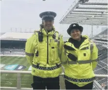  ??  ?? Officers Mick Brown and Nicola Wearing at St James’s Park.