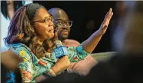  ?? OLIVIA BOWDOIN FOR THE AJC ?? Erica Stanley, a director of engineerin­g at Google, praised the area’s richness of diversity at the State of the Atlanta Black Tech Ecosystem Summit.