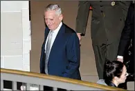  ??  ?? AP/JACQUELYN MARTIN Defense Secretary James Mattis leaves a briefing with senators Wednesday on Capitol Hill. Questioned about continued backing for Saudi Arabia in the war in Yemen, Mattis said the U.S. could not afford to cast aside its partnershi­p with Saudi Arabia or cut weapons sales to the kingdom.