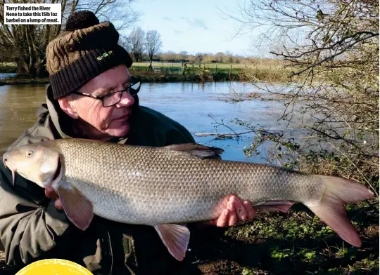  ??  ?? Terry fished the River Nene to take this 15lb 1oz barbel on a lump of meat.