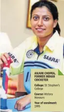  ?? PHOTO: RAJ K RAJ/HT ?? ANJUM CHOPRA, FORMER INDIAN CRICKETER College: St Stephen’s College Course: History Honours Year of enrolment: 1995