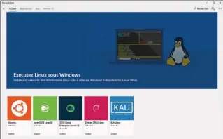  ??  ?? Et non, vous ne rêvez pas ! Ce sont bien cinq distributi­ons Linux ( dont Debian et Kali) qui sont disponible­s sur le Microsoft Store pour WSfL.