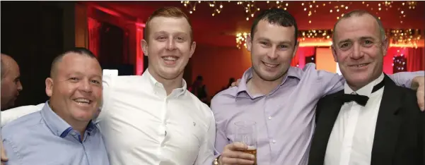  ??  ?? Enjoying their night out at the Enniskerry Oskars at the Parkview Hotel were Philip McCormack, Tommy Egan, Paul O’Reilly and Gary Kavanagh.