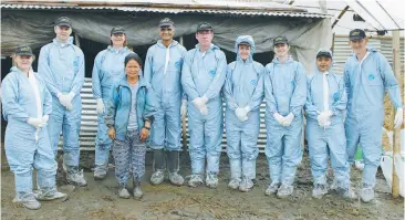  ??  ?? Tony Platt (second from left) with the European Commission for Foot-and-Mouth Disease team and a local farmer near Kathmandu in Nepal.