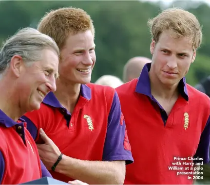  ??  ?? Prince Charles with Harry and William at a polo presentati­on in 2004