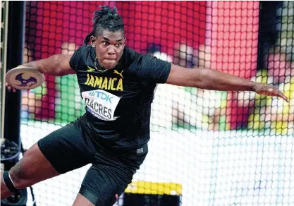  ?? GLADSTONE TAYLOR ?? Jamaica’s Fedrick Dacres during the men’s discus throw final at the World Athletics Championsh­ips in Doha, Qatar, on Monday, September 30, 2019.