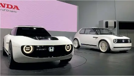  ?? ROB MAETZIG/STUFF ?? The two Honda electric concepts on display at Tokyo - left, the Sports EV, and right, the Urban EV.