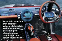  ??  ?? Futuristic interface that displays vehicle status data and informatio­n pertaining to changing road conditions on a spherical monitor