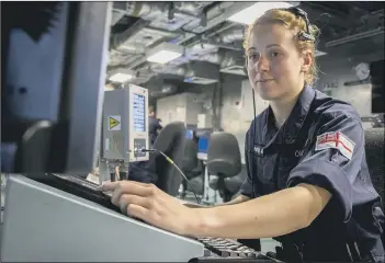  ??  ?? CHANGE Sub-Lieutenant Abbey Ovens a young officer under training, on HMS Queen Elizabeth