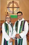  ?? [OKLAHOMAN ARCHIVES PHOTO] ?? The Rev. Tim Baer and his wife, the Rev. Kirsten Baer, stand in the sanctuary of Grace Episcopal Church in Yukon, where they serve as rectors.