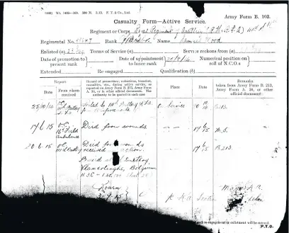  ??  ?? The official record of Samuel Wood’s death