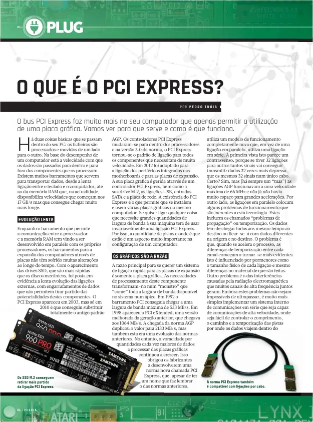  ??  ?? Os SSD M.2 conseguem retirar mais partido da ligação PCI Express. A norma PCI Express também é compatível com ligações por cabo.
