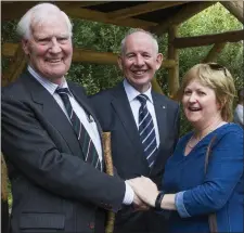  ??  ?? Dr Ned Culleton with Bernard Doyle, Heritage Park chairman, and Cllr Barbara Ann Murphy whose late father was a park founder.