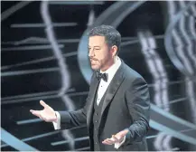  ??  ?? Jimmy Kimmel delivers his opening monologue at the 89th Academy Awards at the Dolby Theatre, in Los Angeles, on Sunday night.