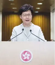  ?? (AFP) ?? Hong Kong Chief Executive Carrie Lam speaks during a press conference in Hong Kong on Tuesday