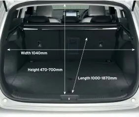  ??  ?? Width 1040mm Height 470-700mm Length 1000-1870mm This is how to do a wagon’s boot: exceptiona­lly well trimmed, littered with anchor points, a semi-fixed floor with storage underneath and a lightweigh­t parcel shelf.