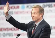  ?? CHRIS CARLSON/AP ?? Strong poll showings in Nevada and South Carolina have vaulted Democrat Tom Steyer into the field for Tuesday’s debate.