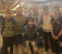  ??  ?? Tadhg Furlong, a European Champions Cup winner with Leinster, meeting some pupils from his alma mater, Good Counsel, when their paths crossed in Dublin Airport.