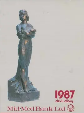  ??  ?? Reproducti­on of Galea's Dancer statuette on the cover of the Mid-Med Bank 1987 diary