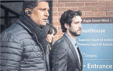  ?? CHRISTOPHE­R KATSAROV THE CANADIAN PRESS ?? Marco Muzzo, right, killed three children and their grandfathe­r while driving drunk in 2015, is scheduled for a parole hearing on Nov. 7.