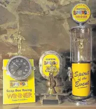  ??  ?? The Mountsorre­l Revival will once again feature Soap Box Racing this summer - pictured are the individual handmade trophies given out to those who take part.