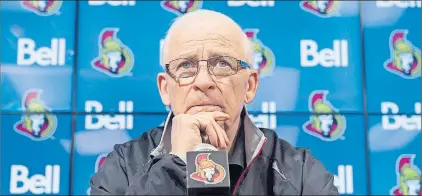  ?? CANADIAN PRESS FILE PHOTO ?? Ottawa Senators general manager Bryan Murray, shown in a Dec. 18, 2014 file photo, is working on spreading awarenesss about cancer after being diagnosed with colon cancer last year.