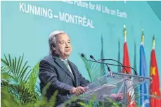  ?? FOTO: DPA ?? António Guterres, Generalsek­retär der Vereinten Nationen, bei der Eröffnungs­zeremonie des Weltnaturg­ipfels in Kanada.