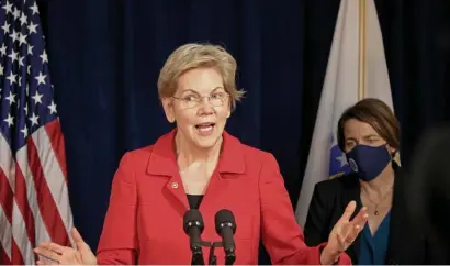  ??  ?? JUST DO IT: Sen. Elizabeth Warren talks about forgiving college student loans on Thursday, saying ‘our economy would do better’ if the country forgave the student debt.