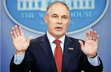  ?? [AP FILE PHOTO] ?? EPA Administra­tor Scott Pruitt speaks to the media during a June 2 daily briefing in the Brady Press Briefing Room of the White House in Washington.